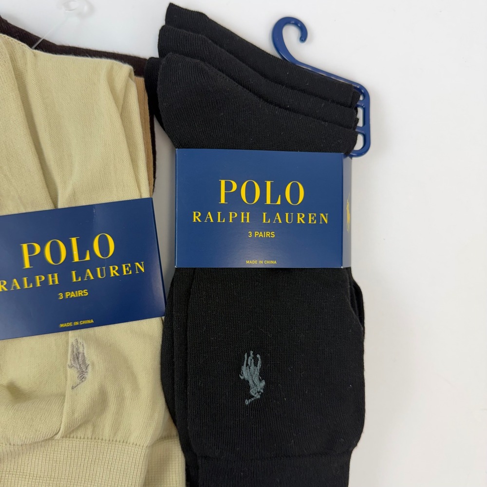 Polo Ralph Lauren Mens Dress Socks 9 Pairs Lot Black Brown Khaki Size 10-13 NEW - Picture 3 of 6